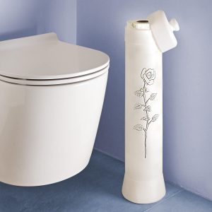 Toilet Roll Holder H57.8cm. Dia. 14cm, Holds Up to 5 Rolls, Elegant Rose Décor