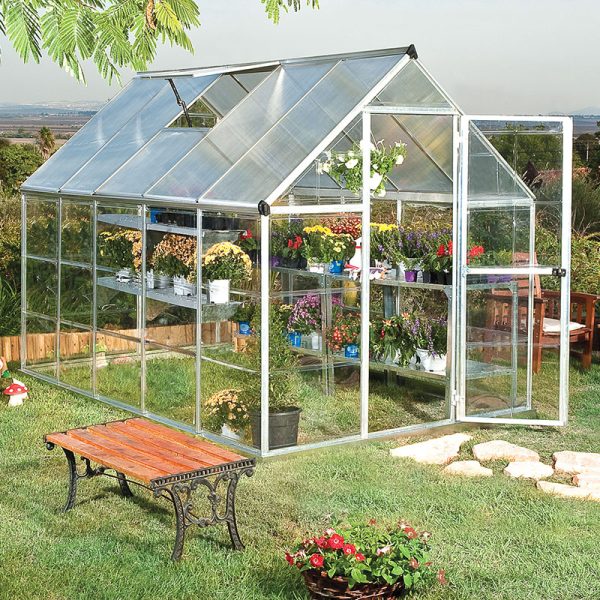 6'x10' Palram Canopia Hybrid Large Walk In Silver Polycarbonate Greenhouse (1.8x3m)