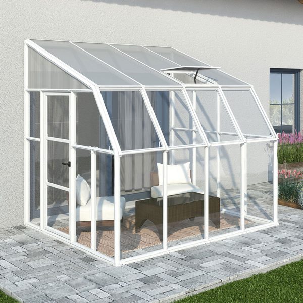 8'x8' Palram Canopia Rion White Sun Room Walk In Wall Greenhouse (2.4x2.4m)