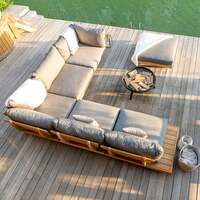 Alexander Rose Outdoor Sorrento Teak Lounge Set with Cushions and Ottoman, Grafito