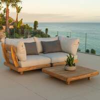 Alexander Rose Outdoor Sorrento Teak Lounge Sofa with Cushion and Coffee Table, Grafito