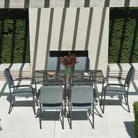 Alexander Rose Portofino 6 Seater Metal Garden Furniture Set with Rectangular Table & Woven Armchairs