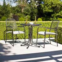 Alexander Rose Portofino Bistro 2 Seater Armchair Round Set, With Charcoal Stripe Cushions