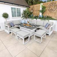 Bracken Outdoors Panama Warm Grey Aluminium Rectangular Corner Sofa Set with Fire Pit Table