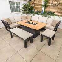 Bracken Outdoors Seattle Aluminium Lounge Corner Garden Furniture Set with Fire Pit Table