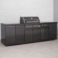 Draco Grills 4 Burner BBQ Black Stainless Steel Modular Outdoor Kitchen with Sear Station and Cabinets, With Side Panels