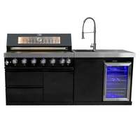 Draco Grills 6 Burner BBQ Black Modular Outdoor Kitchen with Sink & Fridge Unit