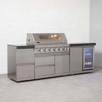 Draco Grills 6 Burner BBQ Modular Outdoor Kitchen with Double Drawers and Single Fridge Unit, Available Now / With Granite Side Panels