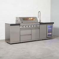 Draco Grills 6 Burner BBQ Modular Outdoor Kitchen with Gas Bottle Cabinet, Single Fridge and Sink, Mid October 2024 / With Granite Side Panels