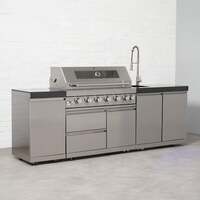 Draco Grills 6 Burner BBQ Modular Outdoor Kitchen with Gas Bottle Cabinet and Sink, Available Now / With Granite Side Panels