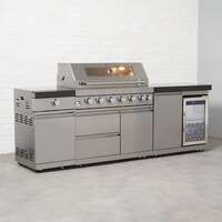 Draco Grills 6 Burner BBQ Modular Outdoor Kitchen with Sear Station and Single Fridge Unit, Available Now / With Granite Side Panels