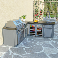 Draco Grills Avalon Stainless Steel L-Shape Corner Outdoor Kitchen with 4 Burner BBQ and Fridge