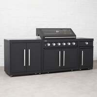 Draco Grills Fusion 6 Burner Black Outdoor Kitchen with Modular Side Burner and Double Cupboard, Beginning of September 2024