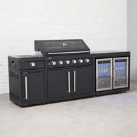 Draco Grills Fusion 6 Burner Black Outdoor Kitchen with Modular Side Burner and Double Fridge, Beginning of September 2024