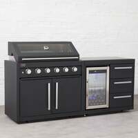 Draco Grills Fusion 6 Burner Black Outdoor Kitchen with Modular Single Fridge, Beginning of September 2024