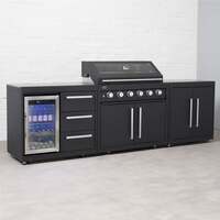 Draco Grills Fusion 6 Burner Black Outdoor Kitchen with Modular Single Fridge and Double Cupboard, Beginning of September 2024