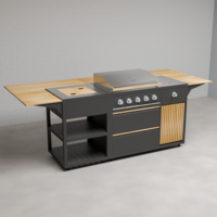 Draco Grills Scandic Line Modular Outdoor Kitchen with 5 Burner BBQ and Corner Unit, With Complete Teak Bar Package