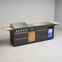 Draco Grills Scandic Line Modular Outdoor Kitchen with 5 Burner BBQ and Fridge, With Complete Teak Bar Package