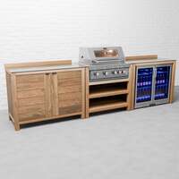 Draco Grills Teak 4 Burner Outdoor Kitchen with Modular Double Cupboard and Double Fridge, With Side Panels / Mid September 2024