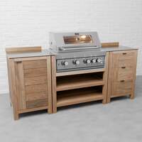 Draco Grills Teak 4 Burner Outdoor Kitchen with Modular Single Cupboard and Triple Drawer Unit, Without Side Panels