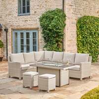 Kettler Palma Signature Corner Right Hand Oyster Wicker Outdoor Sofa Set with Fire Pit Table