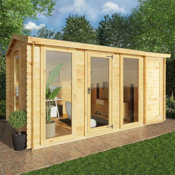 Mercia 5m x 3m Log Cabin with Side Shed (19mm)