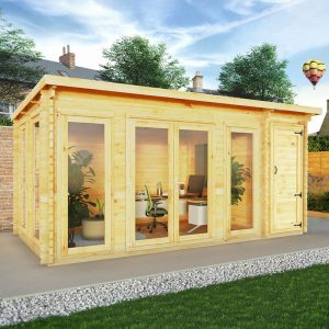 Mercia Studio 5m x 3m Double Glazed Pent Log Cabin with Side Shed (34mm)