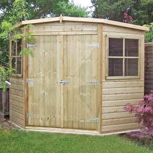 8' x 8' Shire Premium Pressure Treated Wooden Corner Garden Shed (2.25m x 2.33m)