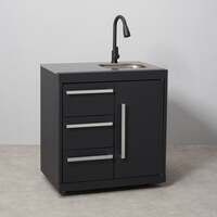 Draco Grills Fusion Outdoor Kitchen Black Sink and 3 Drawer Cabinet with Sintered Stone Top