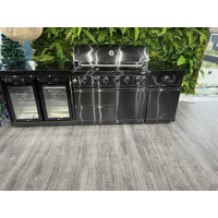 Ex Display Draco Grills 6 Burner Black Stainless Steel Outdoor Kitchen with Double Fridge Unit and Sear Station