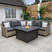 Kettler Palma Grande White Wash Corner Sofa Set with Aluminium Fire Pit Table