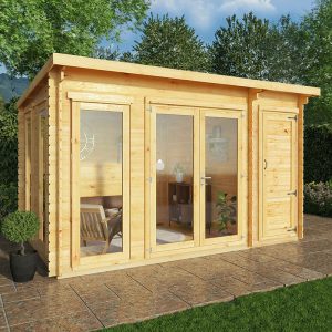 Mercia Studio 4m x 3m Double Glazed Pent Log Cabin with Side Shed (28mm)