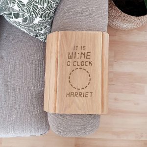 Personalised Its Wine O Clock Wooden Sofa Tray