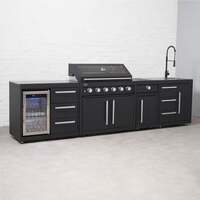 Draco Grills Fusion 6 Burner Black Outdoor Kitchen with Modular Side Burner, Sink, Single Fridge, End of February 2025