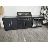 Ex Display Draco Grills Fusion 6 Burner Black Outdoor Kitchen with Double Fridge Unit and Double Cabinet