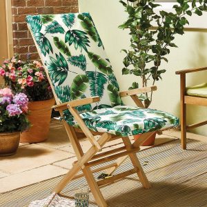 Sun Lounger Cushion Pad, Leaf Print, Water-resistant for Outdoor Use