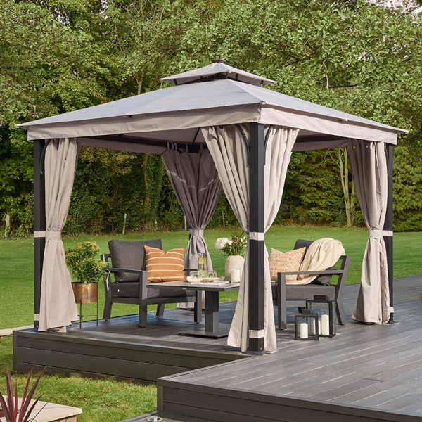 10' x 10' Garden Must Haves Luxury Garden Gazebo with LED Lighting - Taupe (3m x 3m)