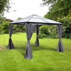 10' x 10' Glendale Peninsula Grey Polycarbonate Garden Gazebo (3m x 3m)