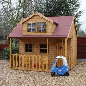 10' x 10' Traditional Swiss Cottage 2 Storey Kids Playhouse With Veranda