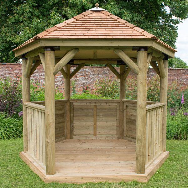 10'x9' (3x2.7m) Luxury Wooden Garden Gazebo with New England Cedar Roof - Seats up to 10 people