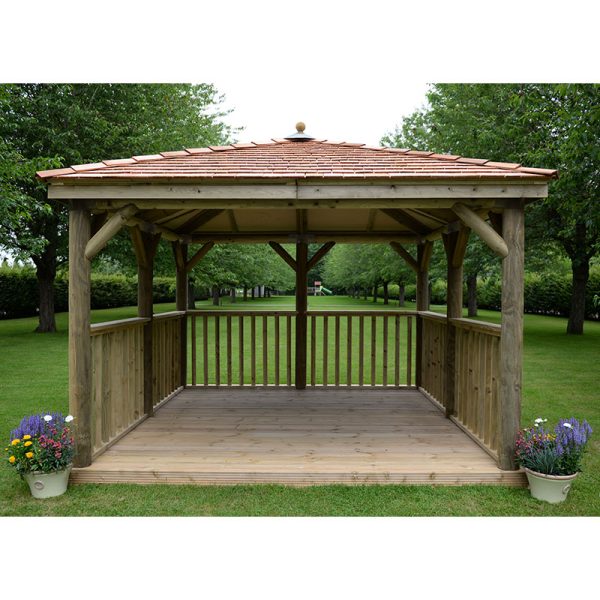 11'x11' (3.5x3.5m) Square Wooden Garden Gazebo with New England Cedar Roof