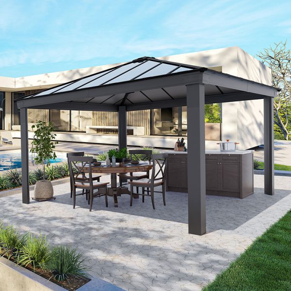 14' x 14' Palram Canopia Dallas Grey Garden Gazebo (4.22m x 4.22m)