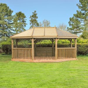 20'x15' (6x4.7m) Premium Wooden Furnished Garden Gazebo with Timber Roof - Seats up to 27 people