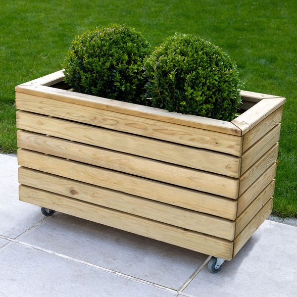 2'7 x 1'4 Forest Linear Double Wooden Garden Planter with Wheels (0.8m x 0.4m)