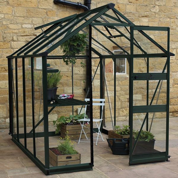 6' x 6' Halls Cotswold Burford Small Greenhouse in Green with Toughened Glass (1.94m x 1.94m)