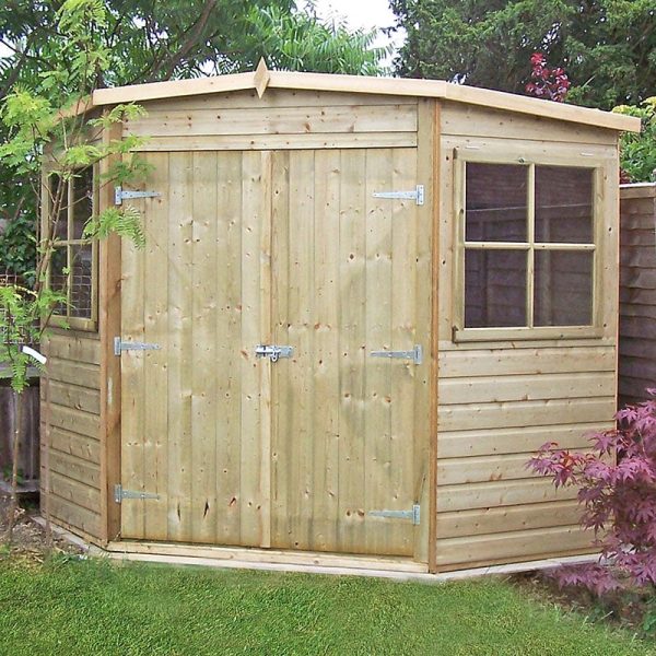 7' x 7' Shire Premium Pressure Treated Wooden Corner Garden Shed (2.07m x 2.16m)