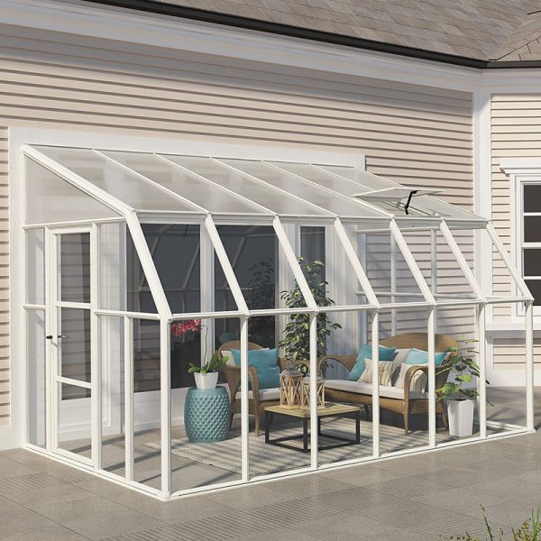 8'x12' Palram Canopia Rion White Sun Room Walk In Wall Greenhouse (2.4x3.6m)