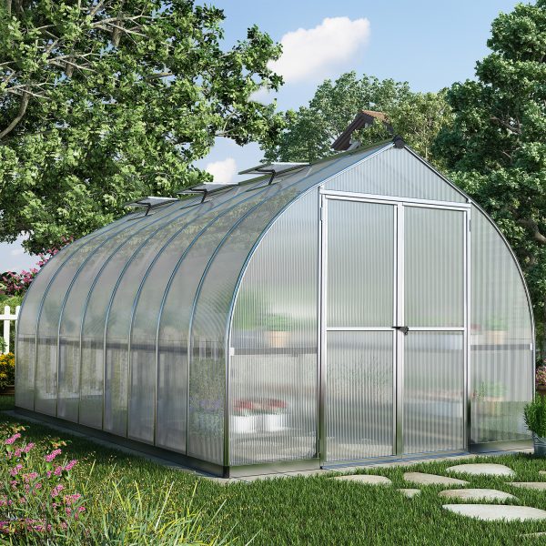 8'x16' Palram Canopia Bella Large Walk In Silver Aluminium Framed Greenhouse (2.4x4.8m)