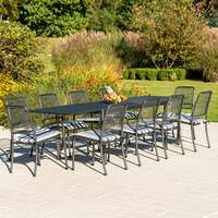 Alexander Rose Portofino 10 Seater Metal Garden Furniture Set with Extending Rectangular Table, Armchairs & Side Chairs, With Blue Cushions