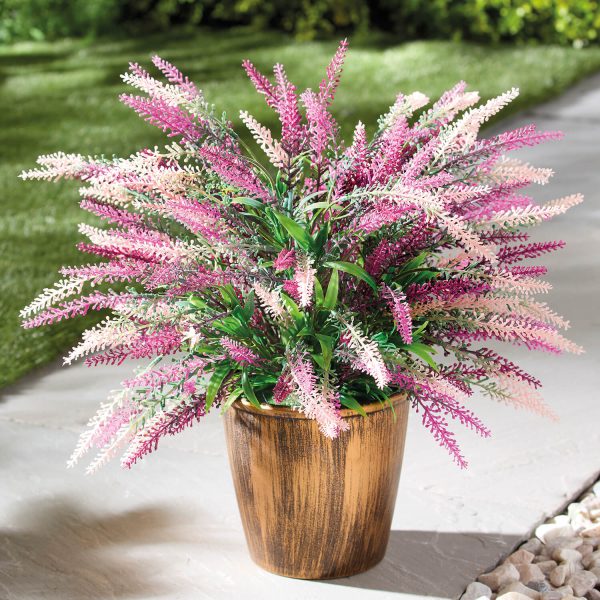 Artificial Plant Pot (Heather) H41 xW39 xD39cm, for Indoors or Out, Bronze-Look Pot